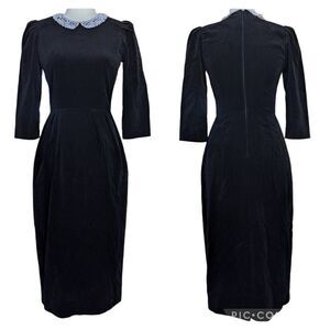 Vintage 80s 90s Jane Schaffhauser Black Velvet Formal Party Dress Crochet Size 4
